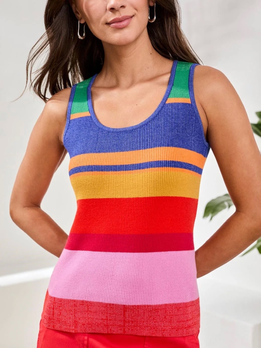 Textured U-Neck Colorblock Sweater Cami